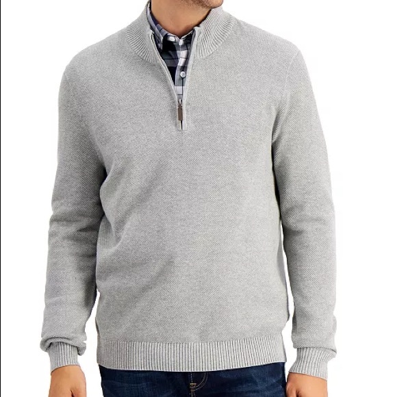 CLUB ROOM Grey Textured Quarter Zip Pullover Sweat - Picture 1 of 11